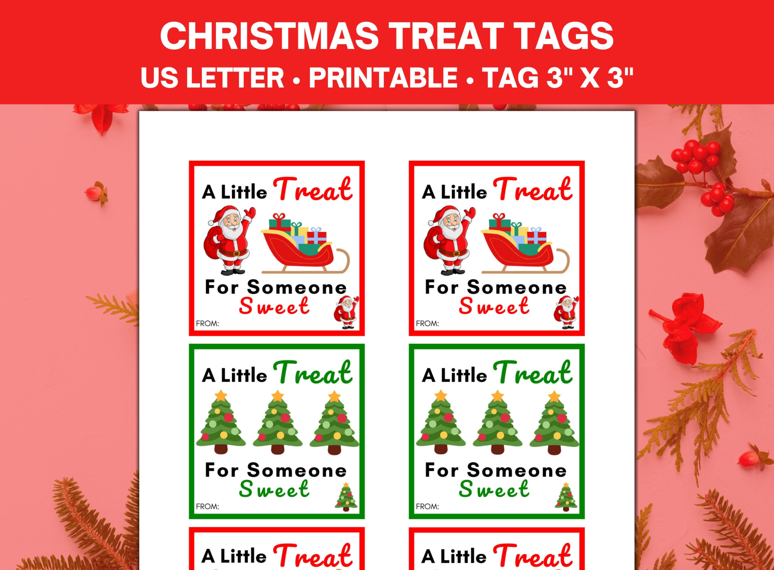 Christmas Treat Tags Printable Gift Tags, A Little Treat For intended for Christmas To And From Tags Printable