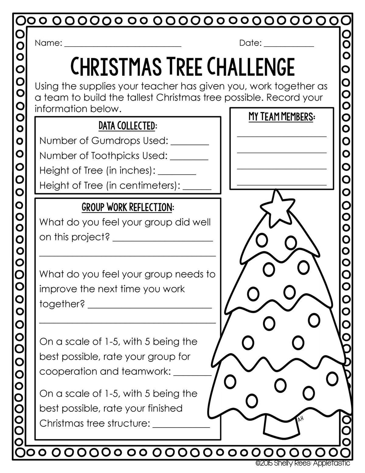 Christmas Tree Challenge Worksheet with regard to Christmas Worksheets For High School