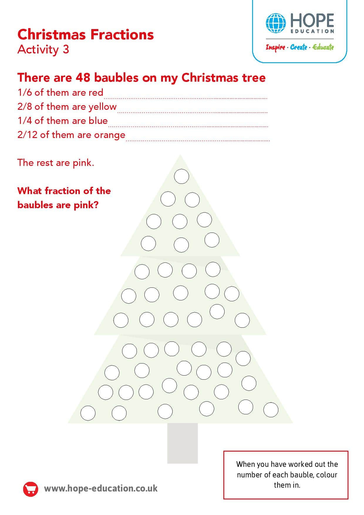 Christmas Tree Fractions: A Festive Maths Worksheet - Hope Blog inside Christmas Fraction Worksheets