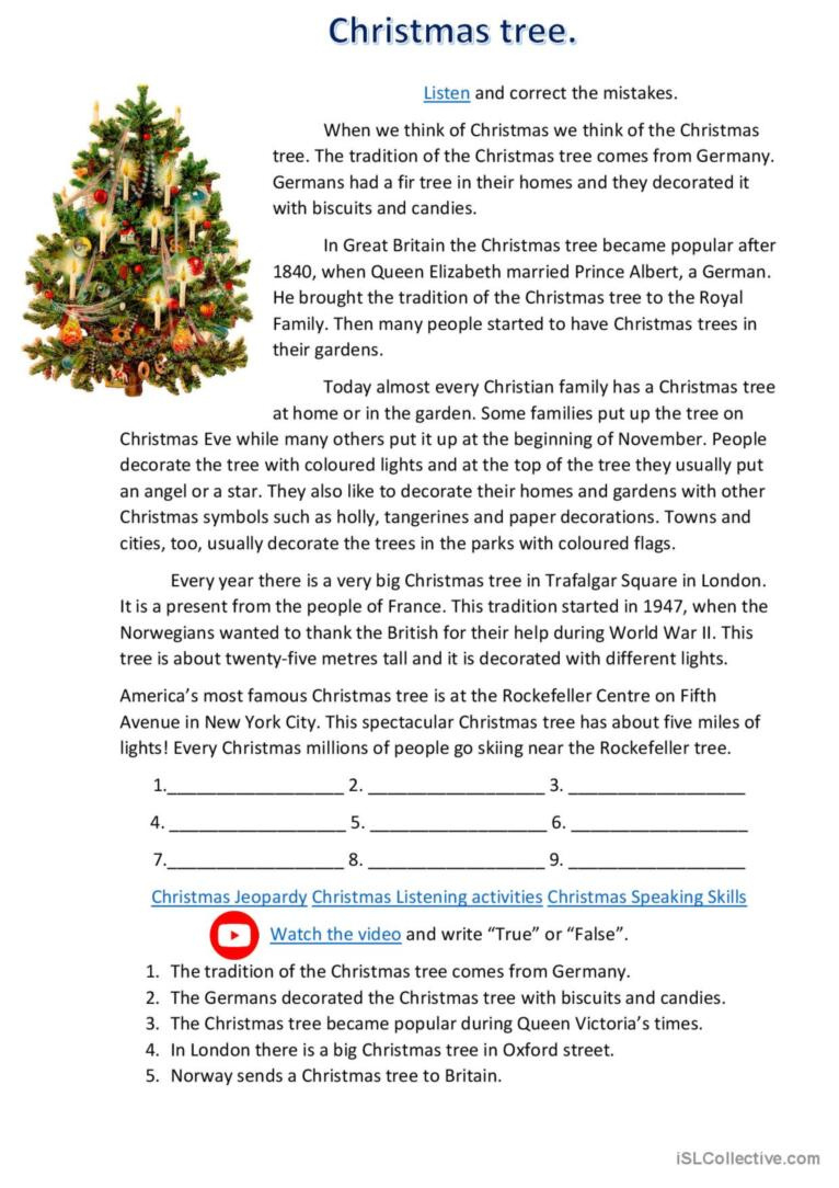 Christmas Tree. History And Traditio…: English Esl Worksheets Pdf with History Of Christmas Worksheets