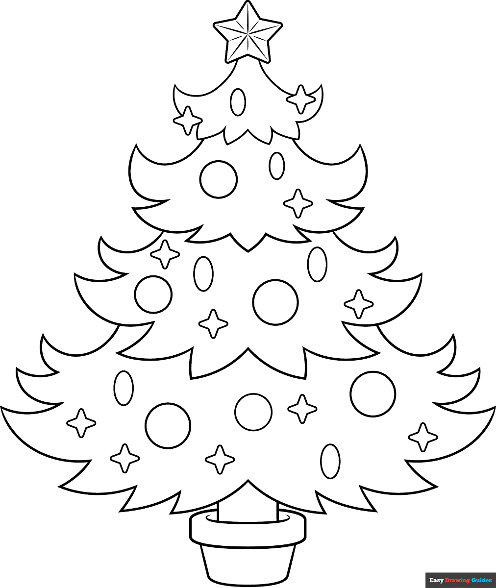 Christmas Tree Outline Coloring Page | Easy Drawing Guides with Christmas Drawings Easy Printable