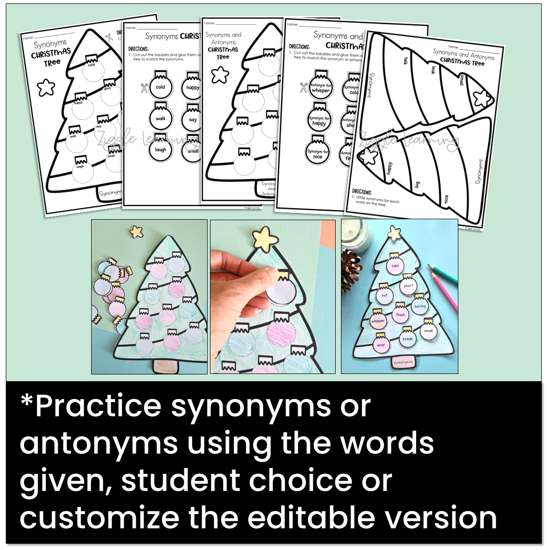 Christmas Tree Synonyms And Antonyms Craft Christmas Grammar Activity with Christmas Synonyms and Antonyms Worksheets