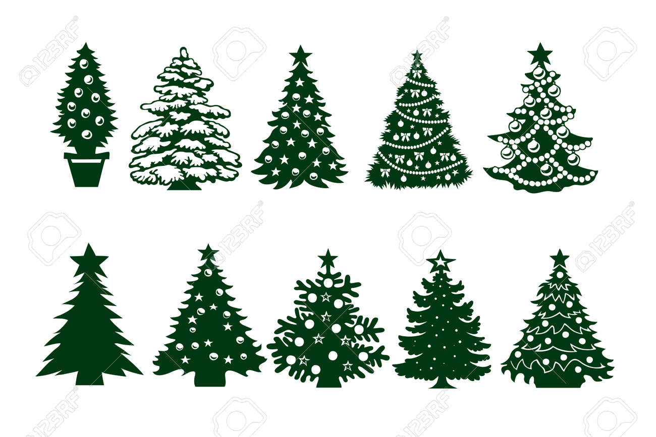 Christmas Tree Template Set. Green Silhouette, Different Shapes Of for Printable Christmas Templates Shapes and Silhouettes
