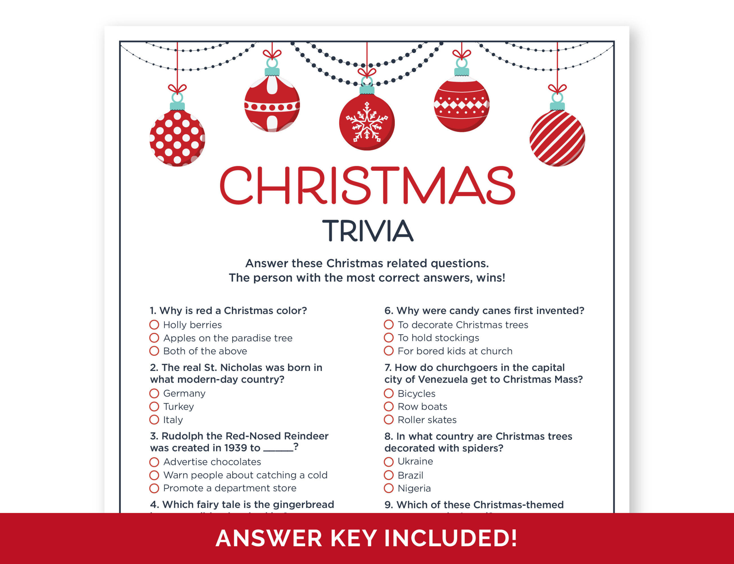 Christmas Trivia Game, Printable Holiday Trivia Questions With for Christmas Trivia Printable with Answers