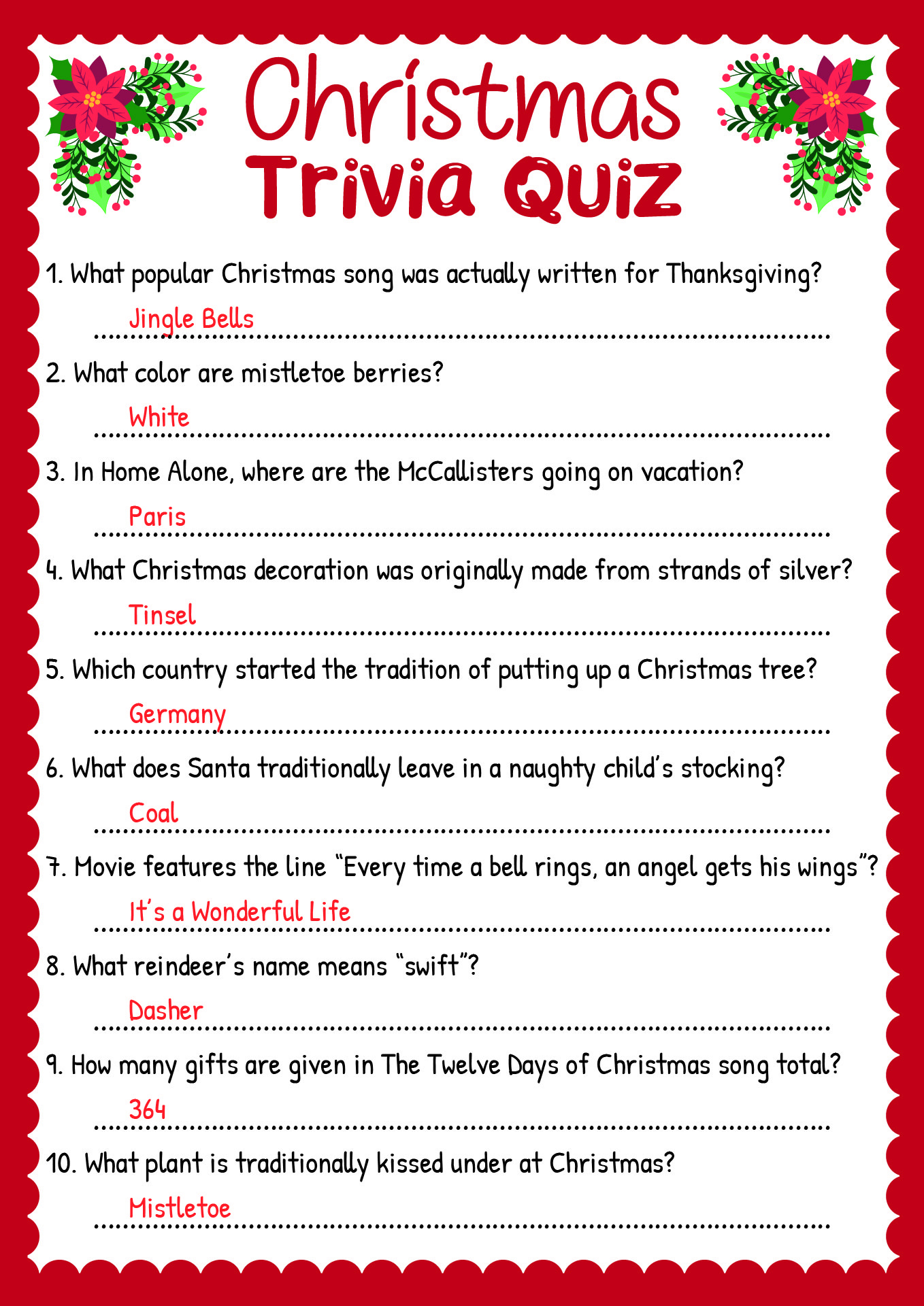 Christmas Trivia Games With Answers Free Printable in Free Printable Christmas Games With Answers For Adults