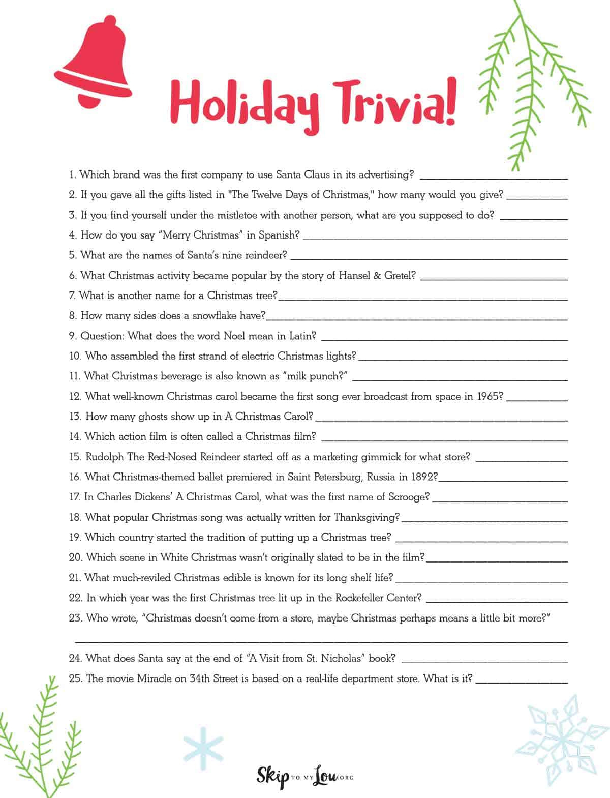 Christmas Trivia | Skip To My Lou within Printable Christmas Trivia Questions For Adults