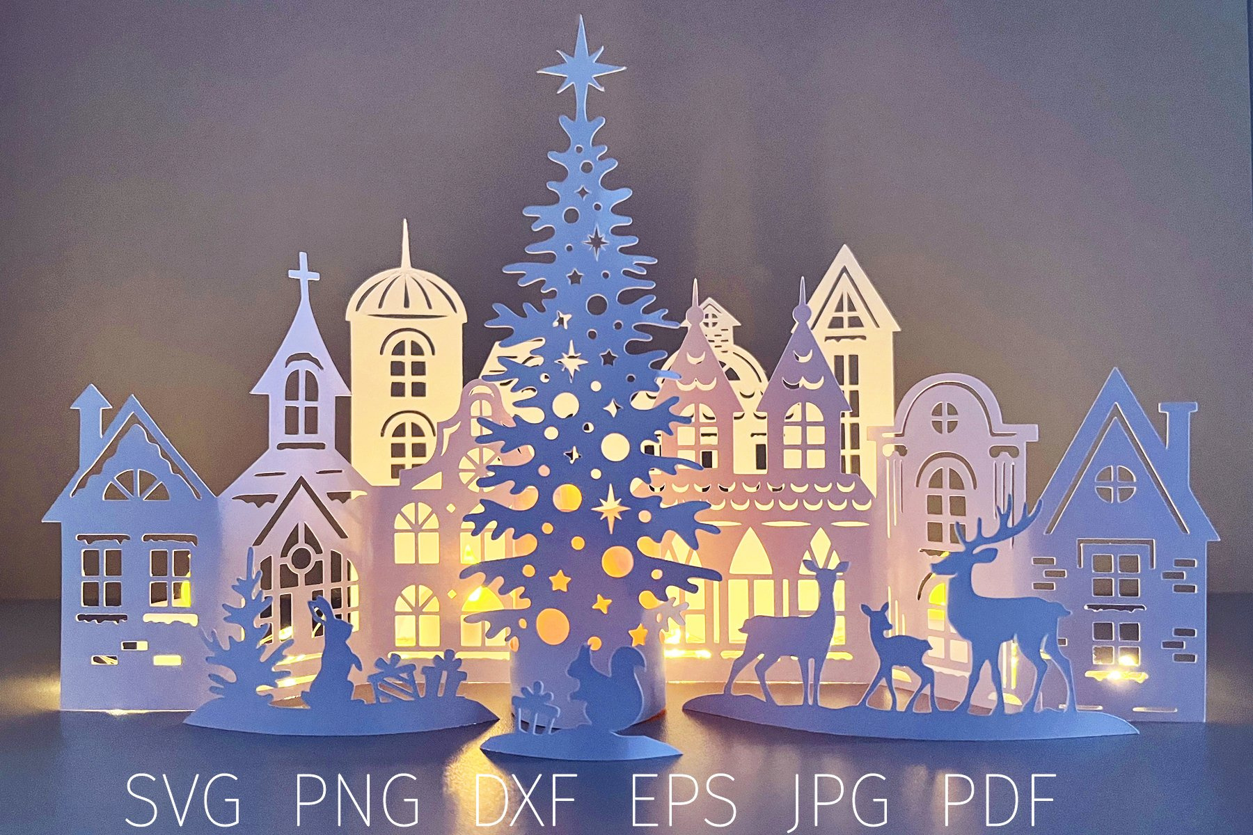 Christmas Village Svg Template, 3D Christmas Scene Papercut intended for Printable Christmas Village Backdrop