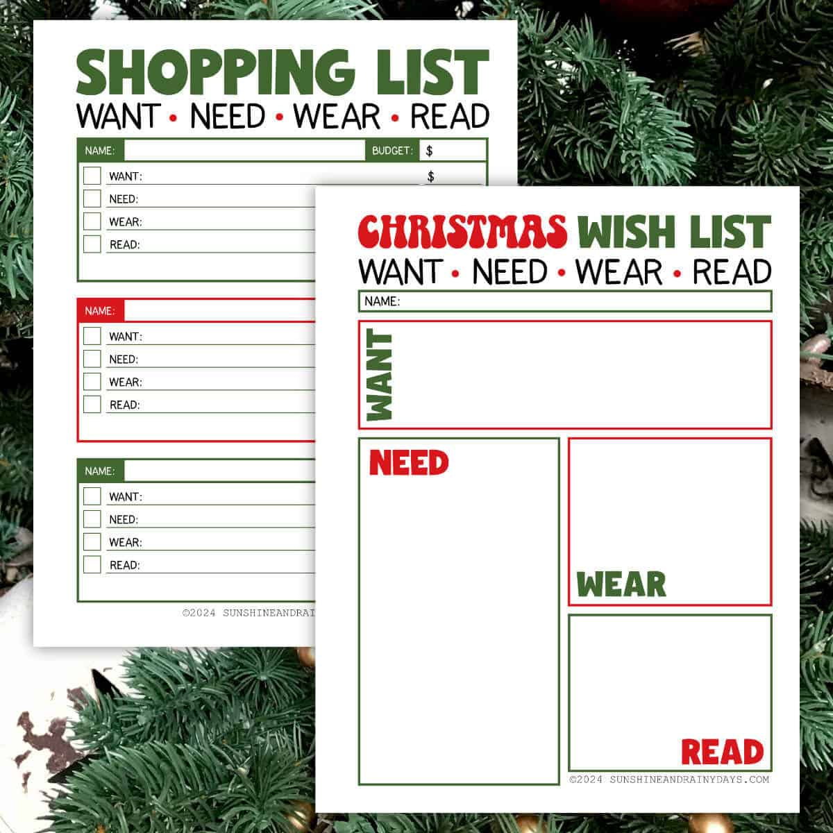 Christmas Want, Need, Wear, Read Shopping And Wish List - Sunshine inside Want Need Wear Read Christmas List Printable Free
