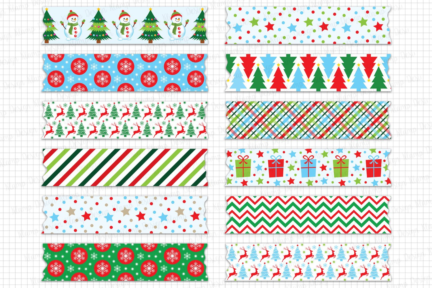 Christmas Washi Tape Clipart, Christmas Graphics (44876) throughout Printable Christmas Washi Tape