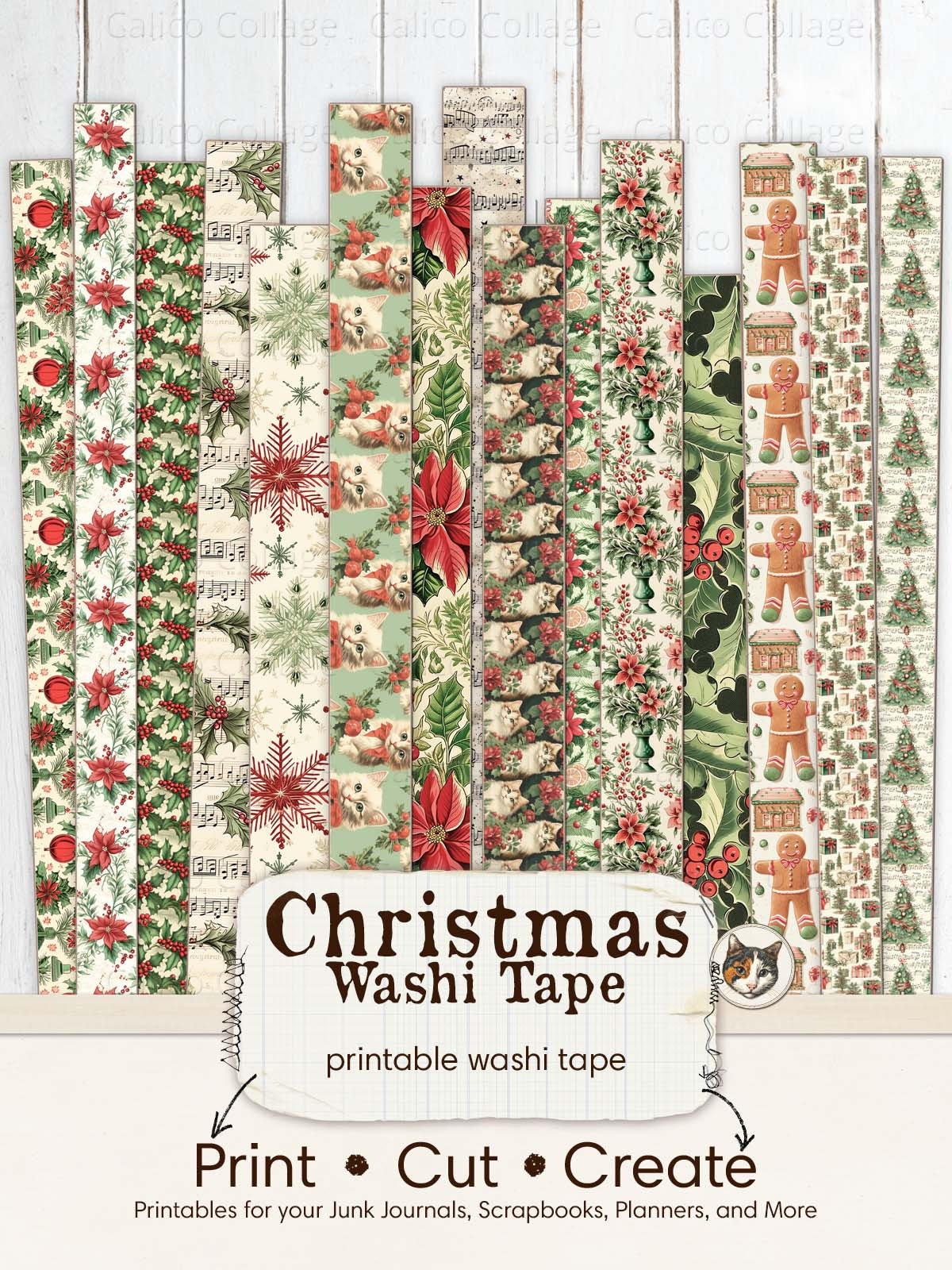 Christmas Washi Tape, Printable Holiday Ephemera Washi Tape Strips pertaining to Printable Christmas Washi Tape