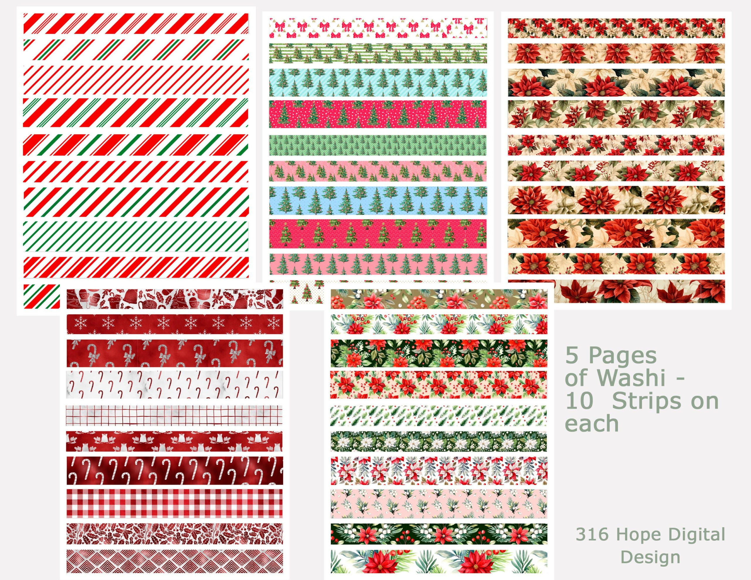Christmas Washi Tape Strips: Holiday Digital Printables (Pdf intended for Printable Christmas Washi Tape