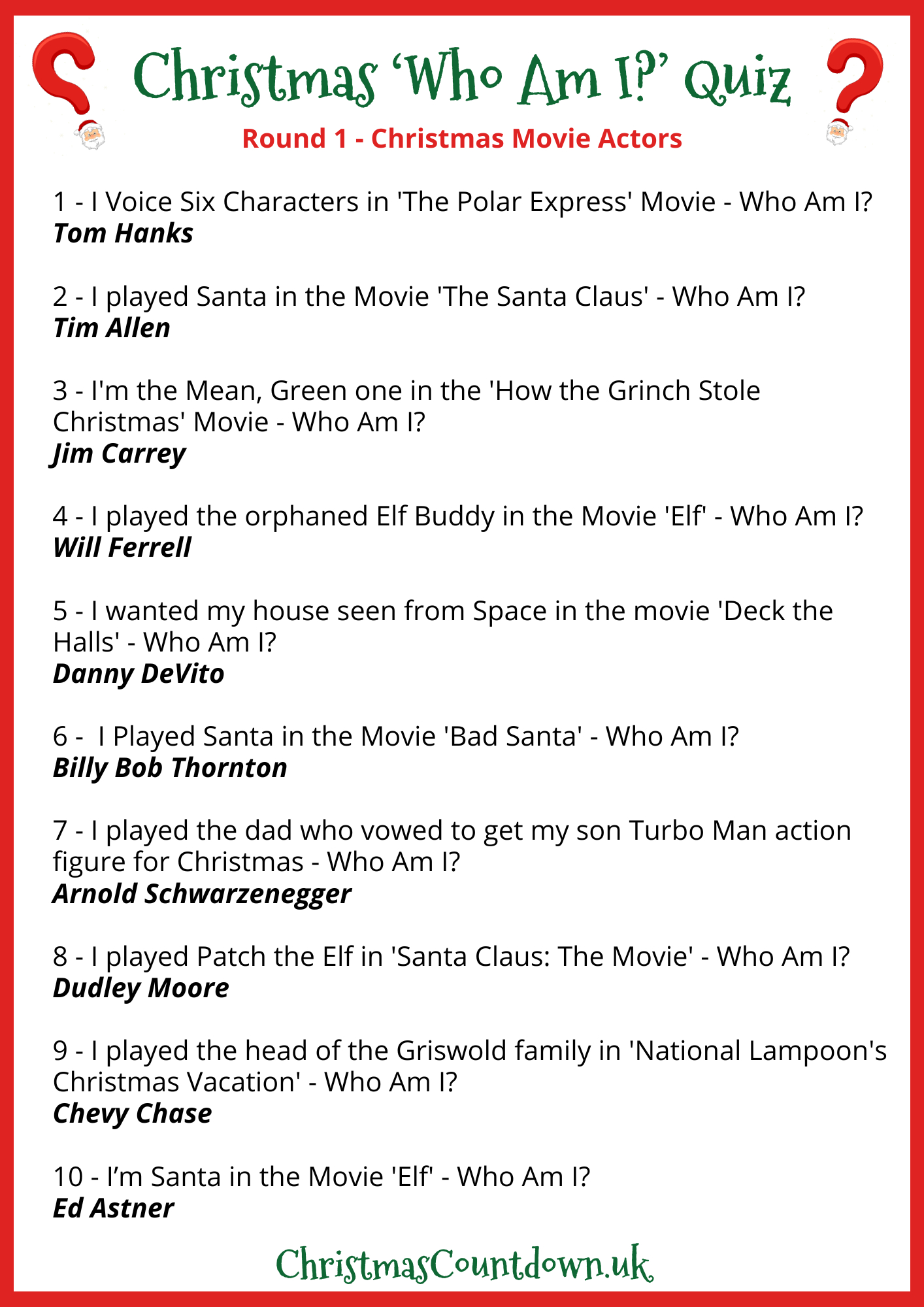 Christmas 'Who Am I' Quiz Questions & Answers 2025 in Christmas Personality Quiz Printable