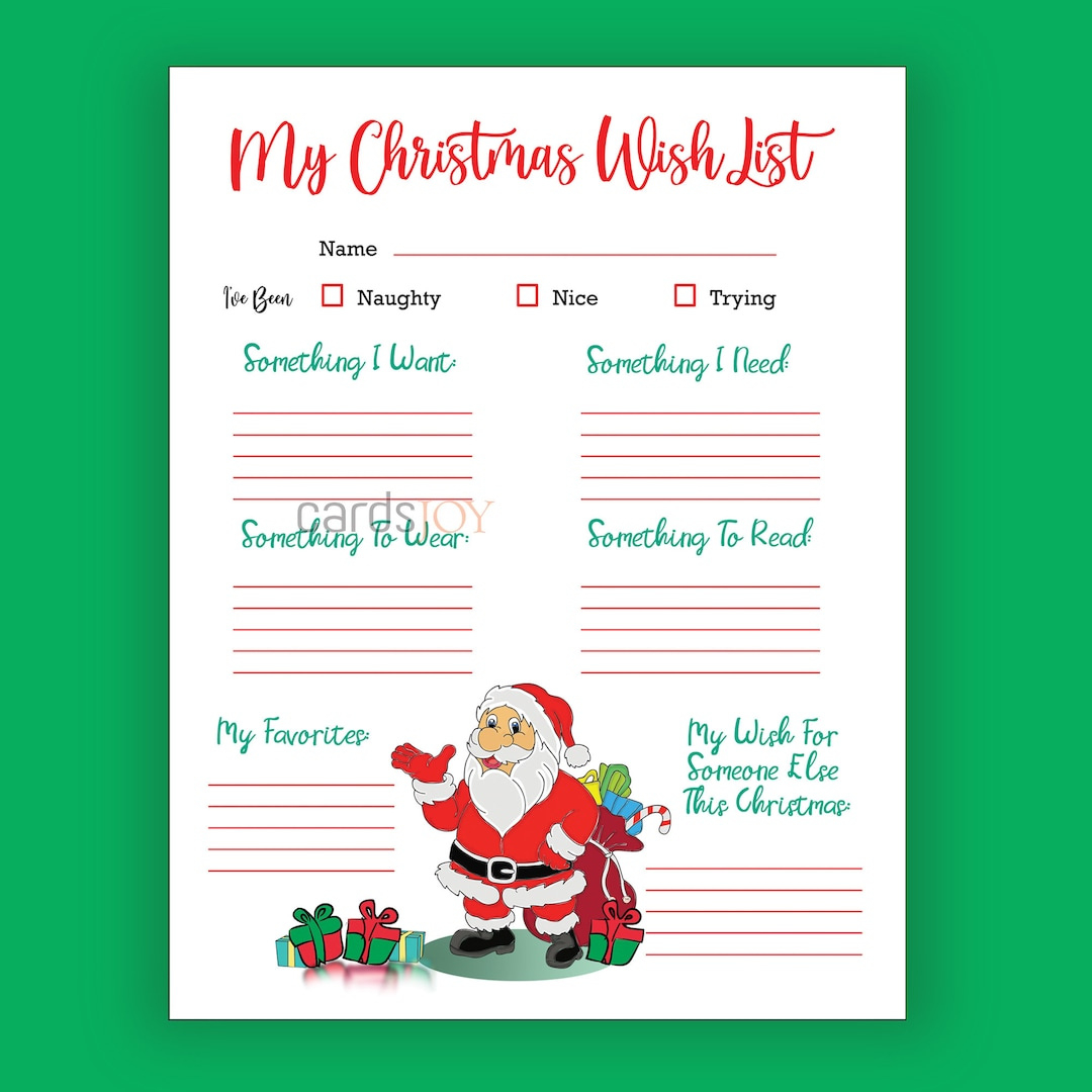 Christmas Wish List, Christmas Download, Santa List, Santa Wish with Printable Santa Christmas List