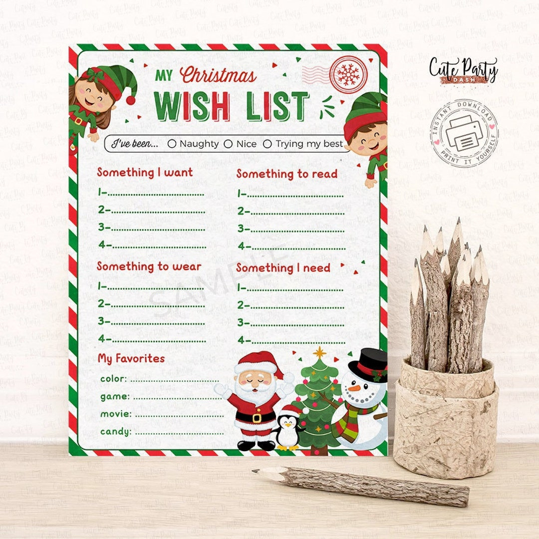 Christmas Wish List For Kids: Printable Letter To Santa (Instant inside Christmas Checklist For Kids Printable