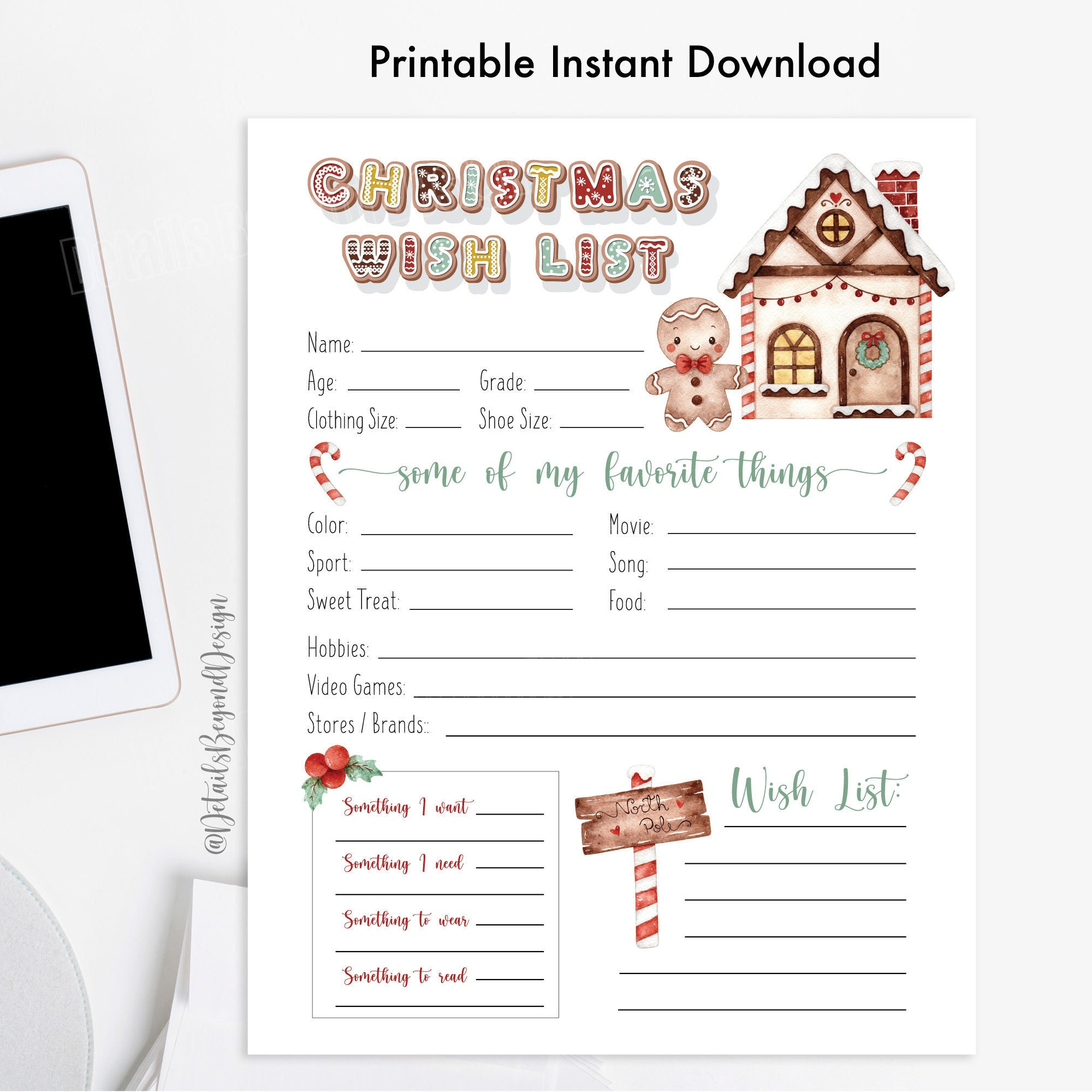 Christmas Wish List - Some Of My Favorite Things - Gingerbread intended for Christmas Favorite Things List Printable