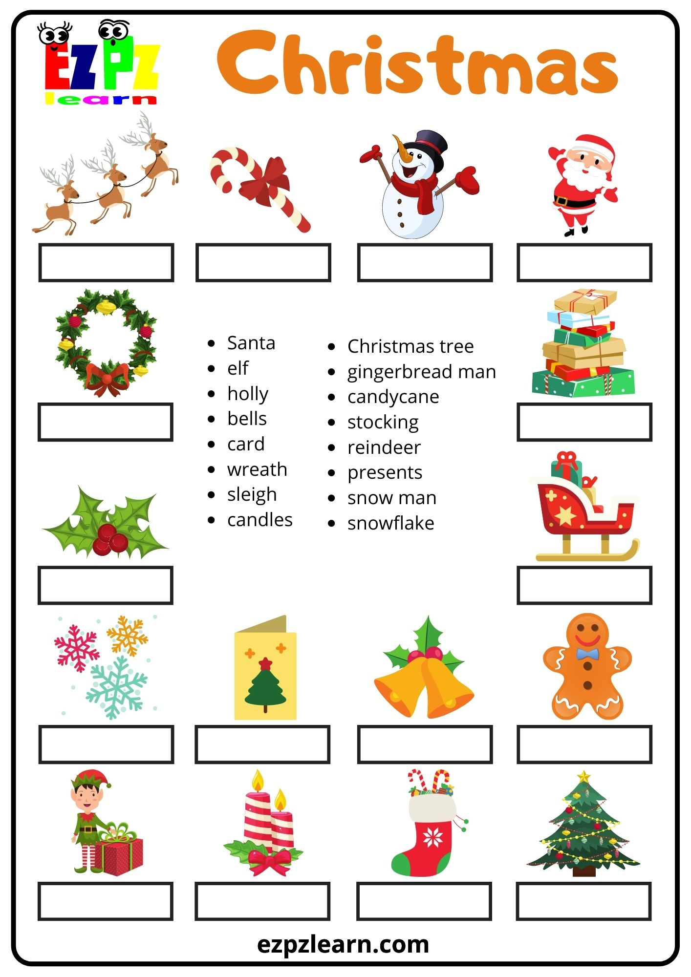 Christmas Word Match - Ezpzlearn within Christmas Match Up Worksheets