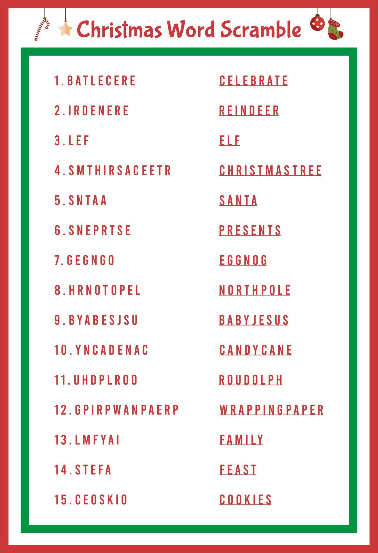 Christmas Word Scramble - 14 Free Pdf Printables | Printablee with Christmas Word Scramble Free Printable with Answers
