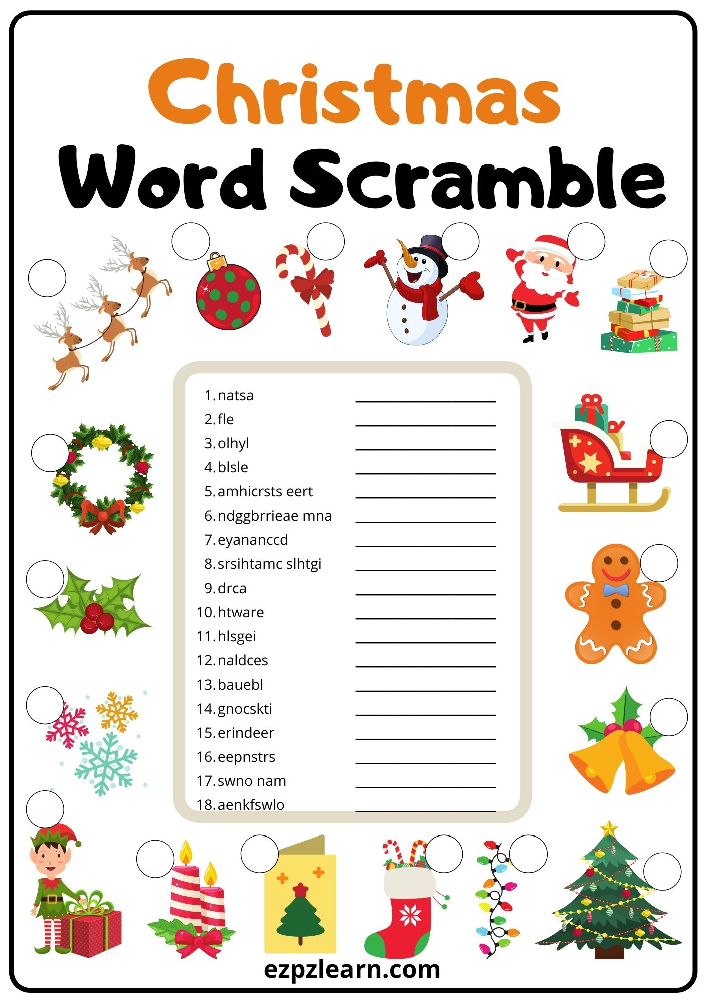 Christmas Word Scramble 2 - Ezpzlearn throughout Printable Christmas Word Scramble