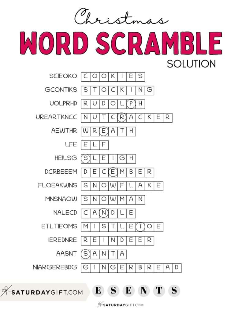 Christmas Word Scramble - Cute & Free Printable | Saturdaygift with regard to Printable Christmas Word Scramble with Answers