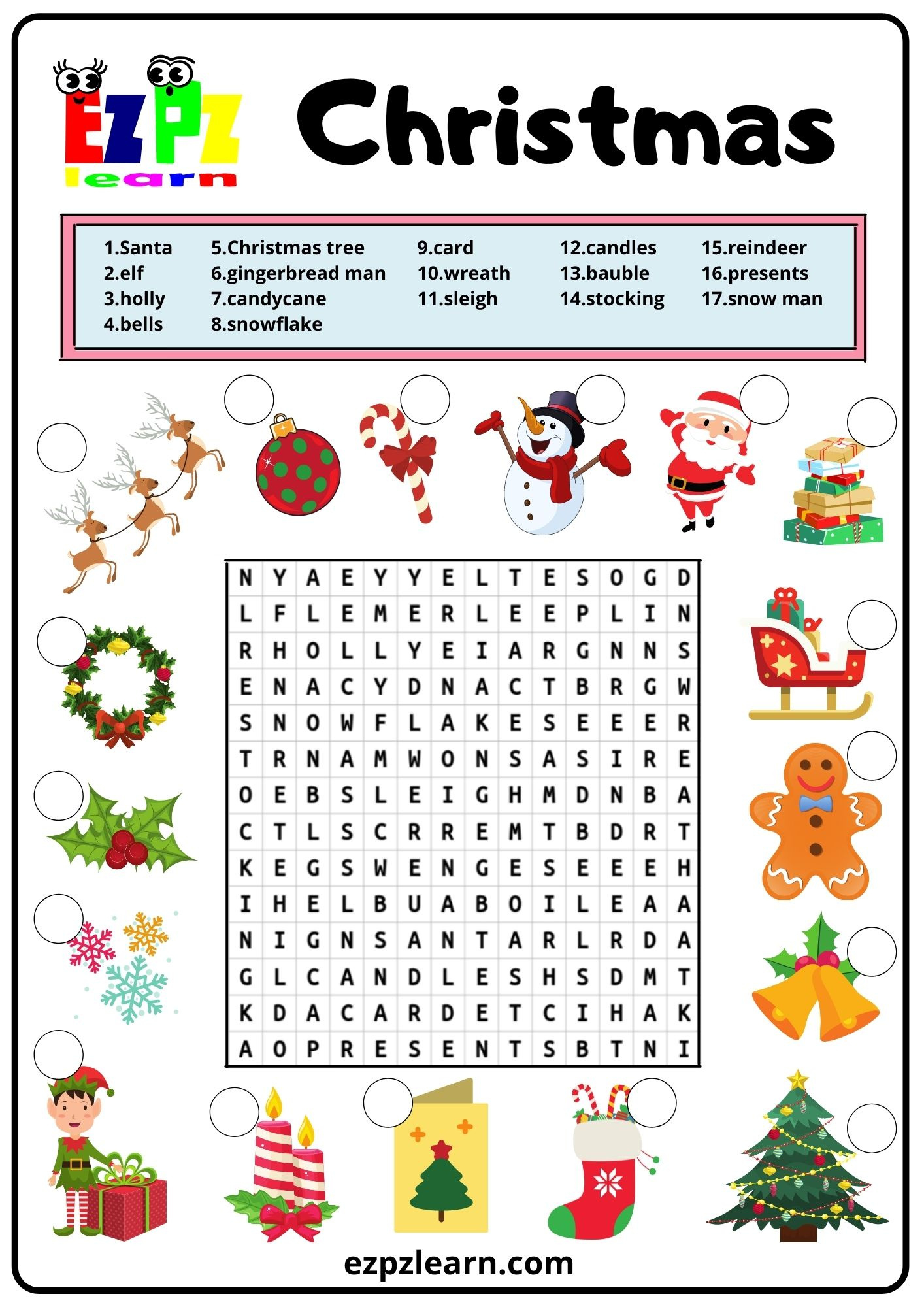 Christmas Word Search 2 - Ezpzlearn intended for Christmas Picture Search Worksheets