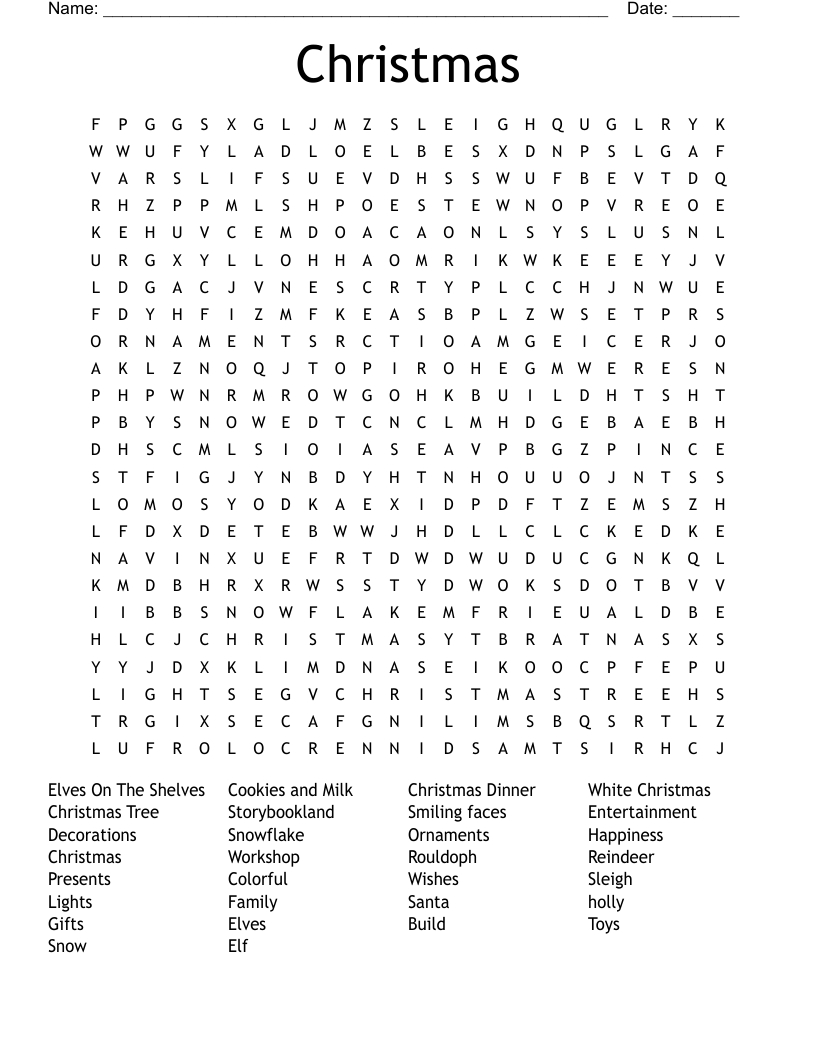 Christmas Word Search - Wordmint throughout 100 Word Christmas Word Search