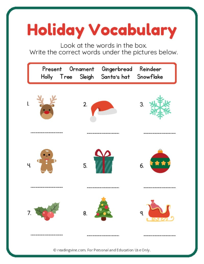 Christmas Worksheets - Readingvine intended for Christmas Grammar Worksheets Free