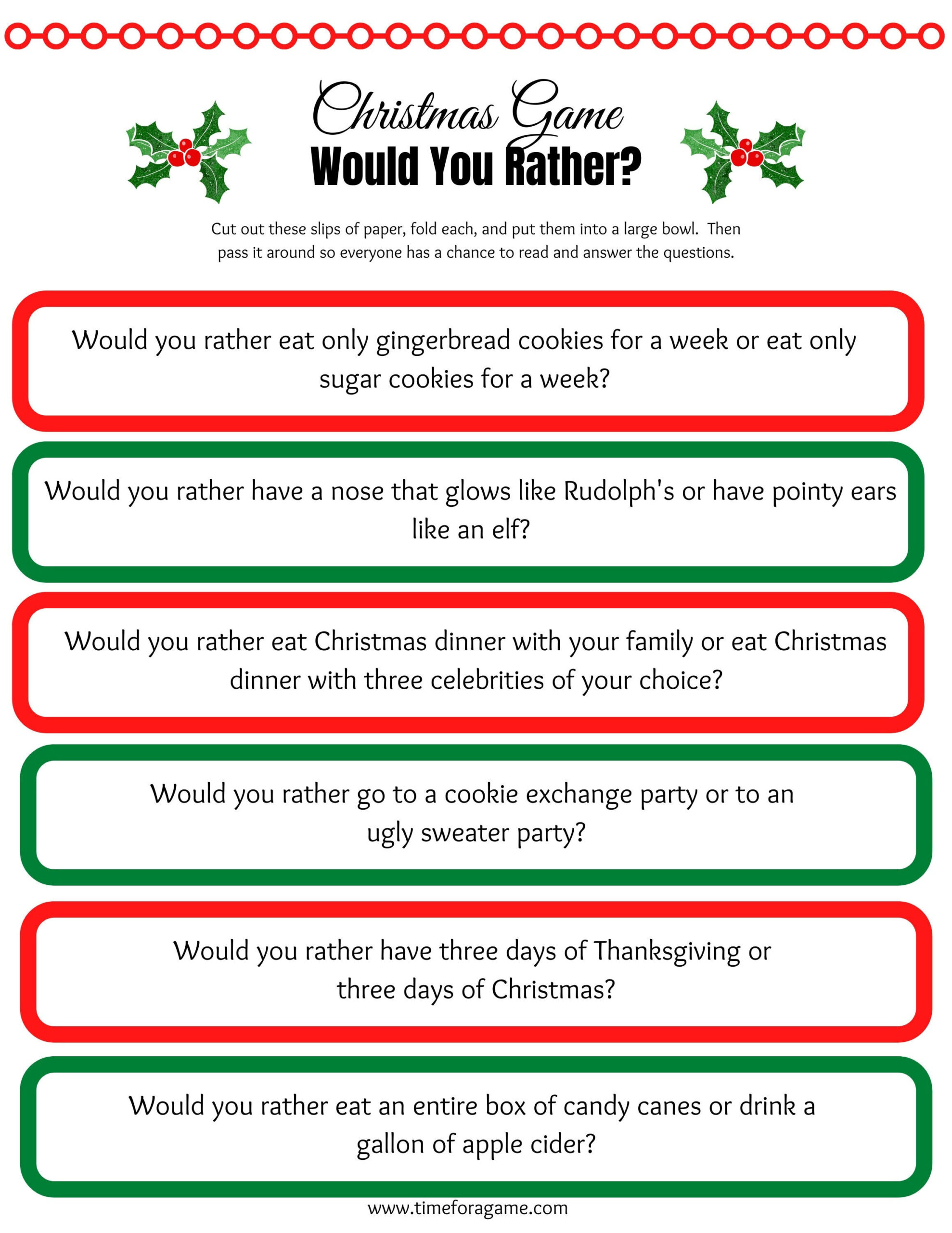 Christmas &amp;#039;Would You Rather&amp;#039; Game | 70 Printable Questions (Pdf within Printable Christmas Would You Rather