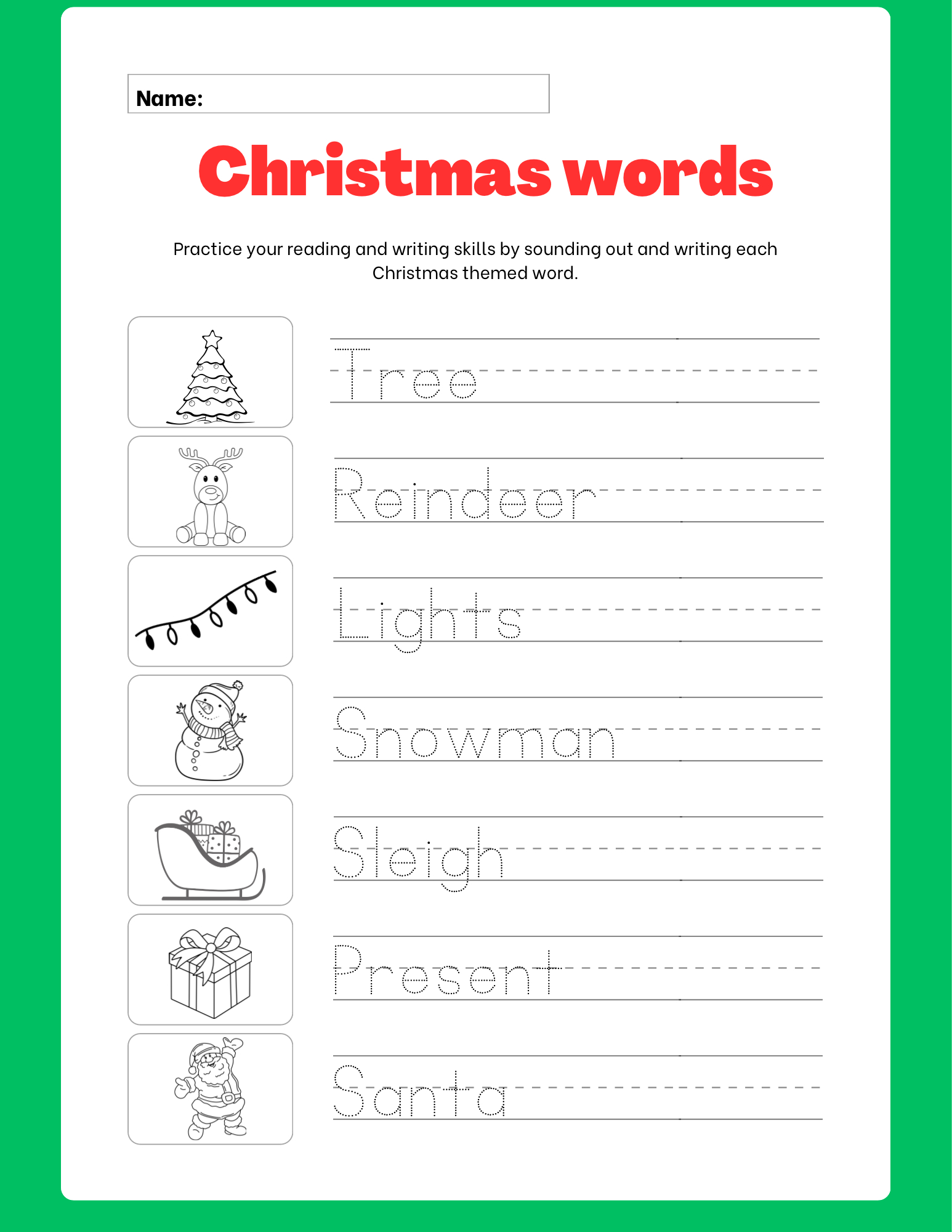 Christmas Writing Words - Classful with regard to Christmas Writing Worksheets For Kindergarten