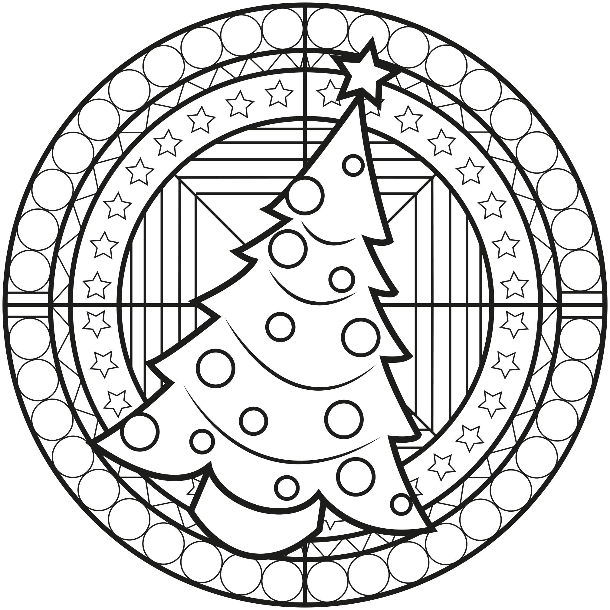Chrstmas Mandala With A Christmas Tree - Mandala Coloring Pages in Christmas Mandala Coloring Pages Printable