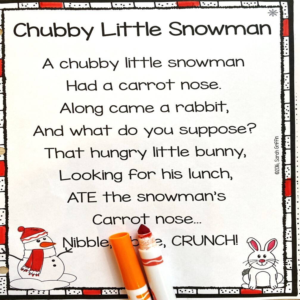 Chubby Little Snowman Poem with Printable Snowman Poem