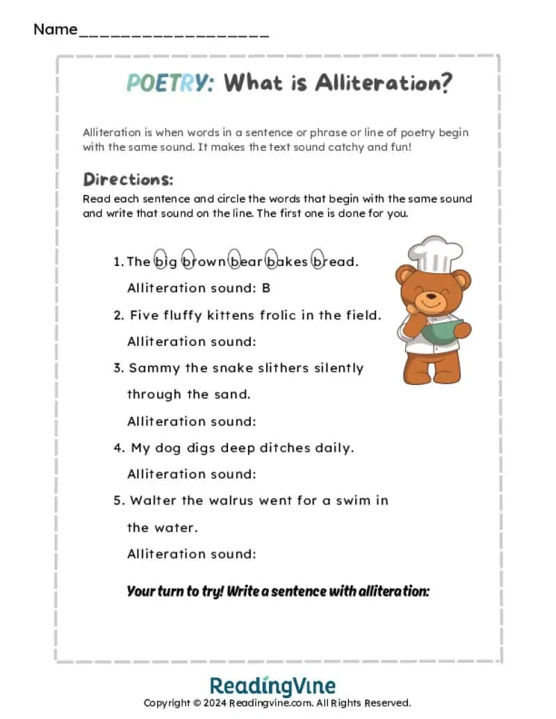 Circle The Alliteration Poetry Activity - Readingvine inside Christmas Alliterations Worksheet