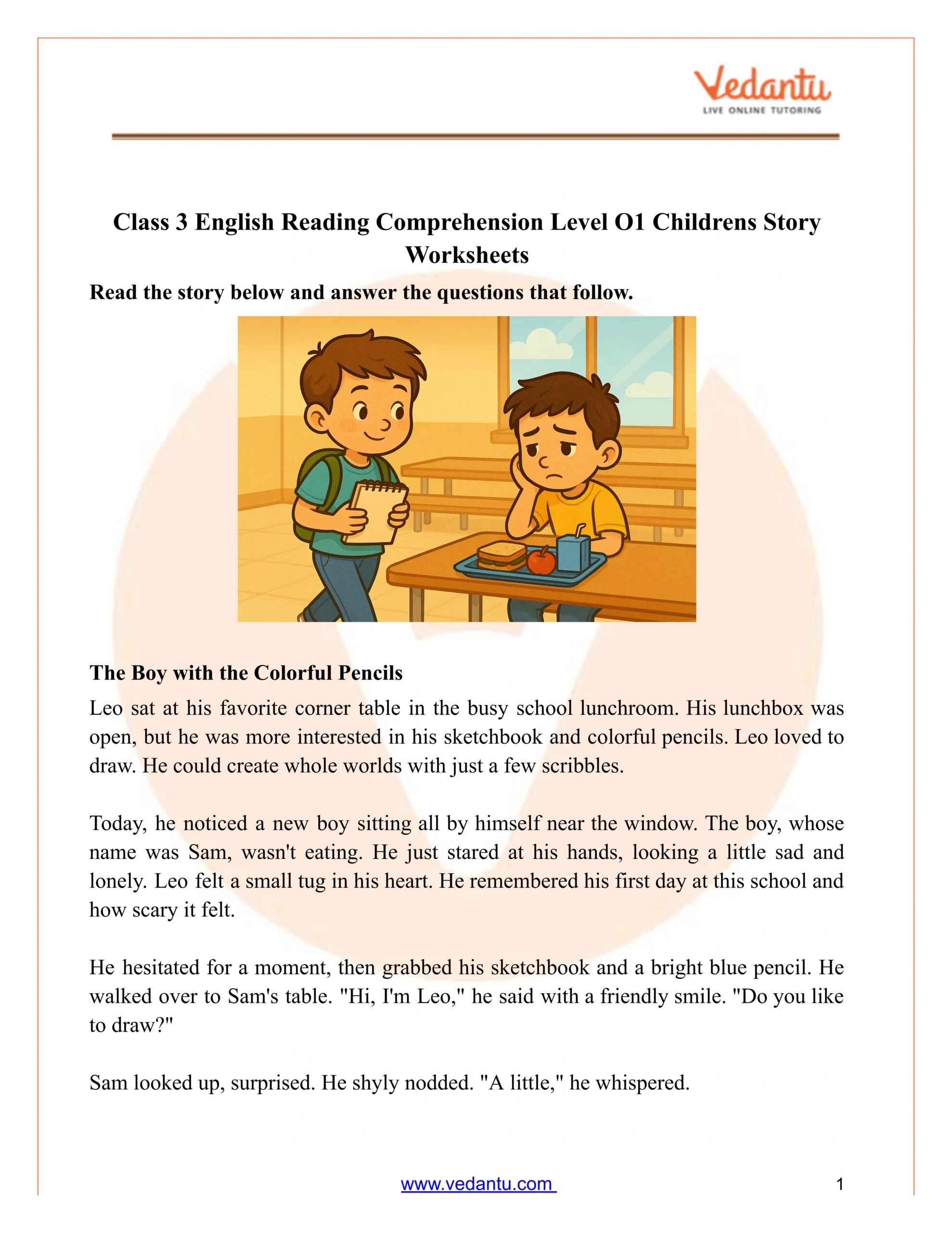 Class 3 Reading Comprehension Worksheet With Story Pdf regarding Free Printable Short Stories For Grade 3