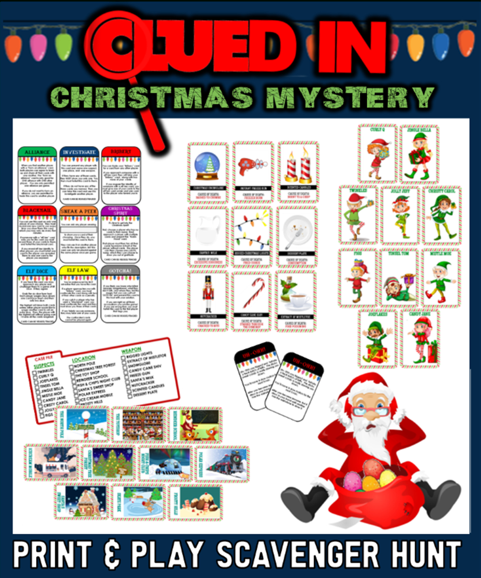 Clued-In Murder Mystery Christmas Scavenger Hunt -Printable Party intended for Christmas Mystery Game Printable