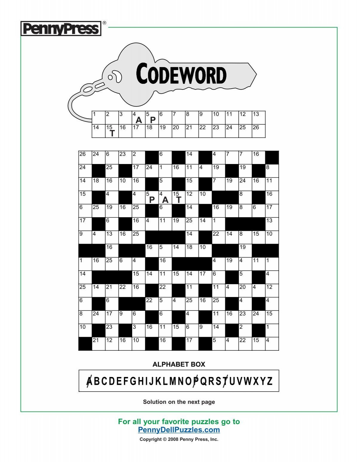Codeword - Pennydellpuzzles with regard to Free Printable Codewords