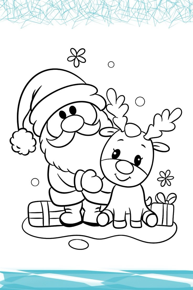 Color And Draw Funny Santa Claus With A Cute Deer. regarding Santa And Reindeer Coloring Printable