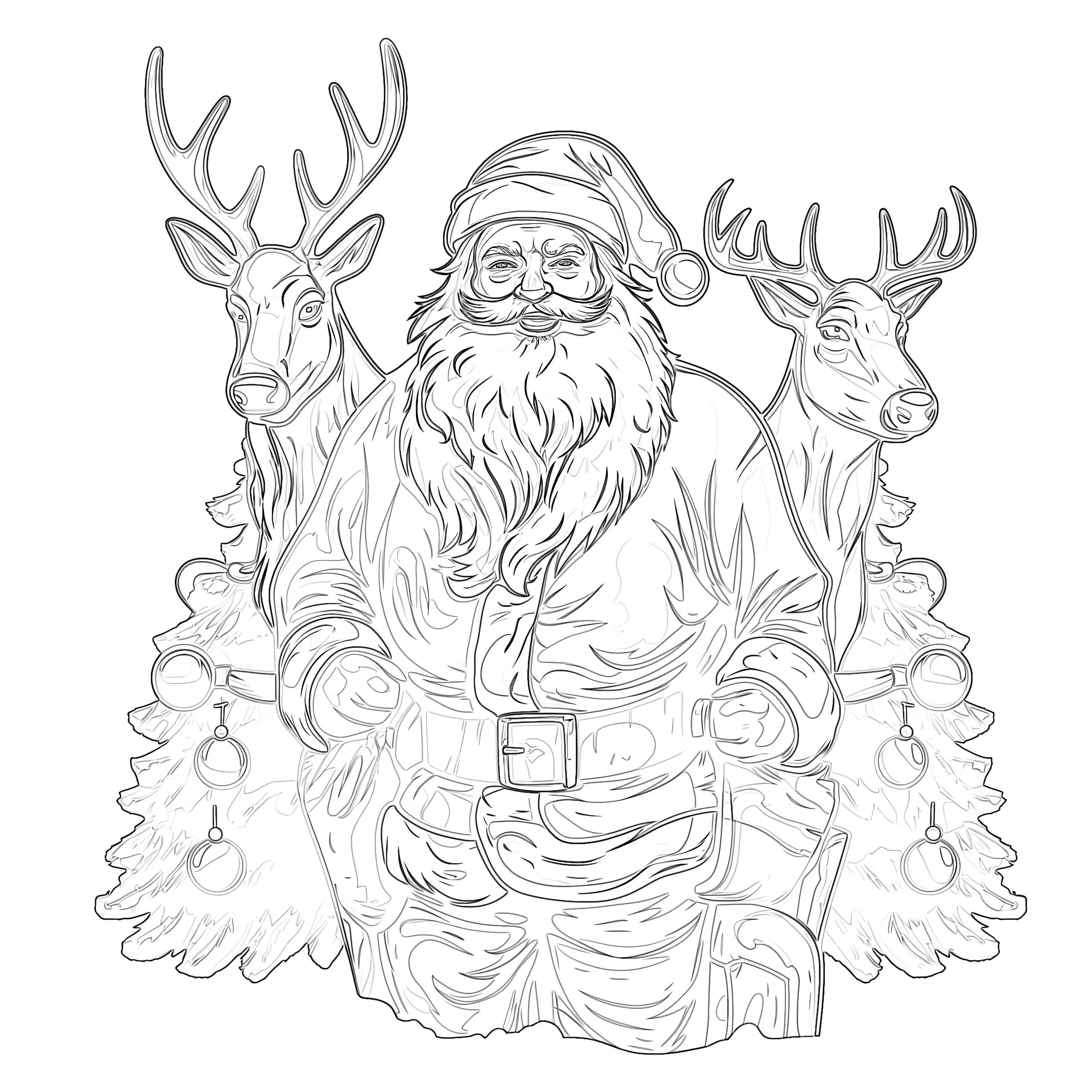 Coloring Pages Of Santa Claus And Reindeer | Coloring Pages Mimi Panda with Santa Reindeer Printable
