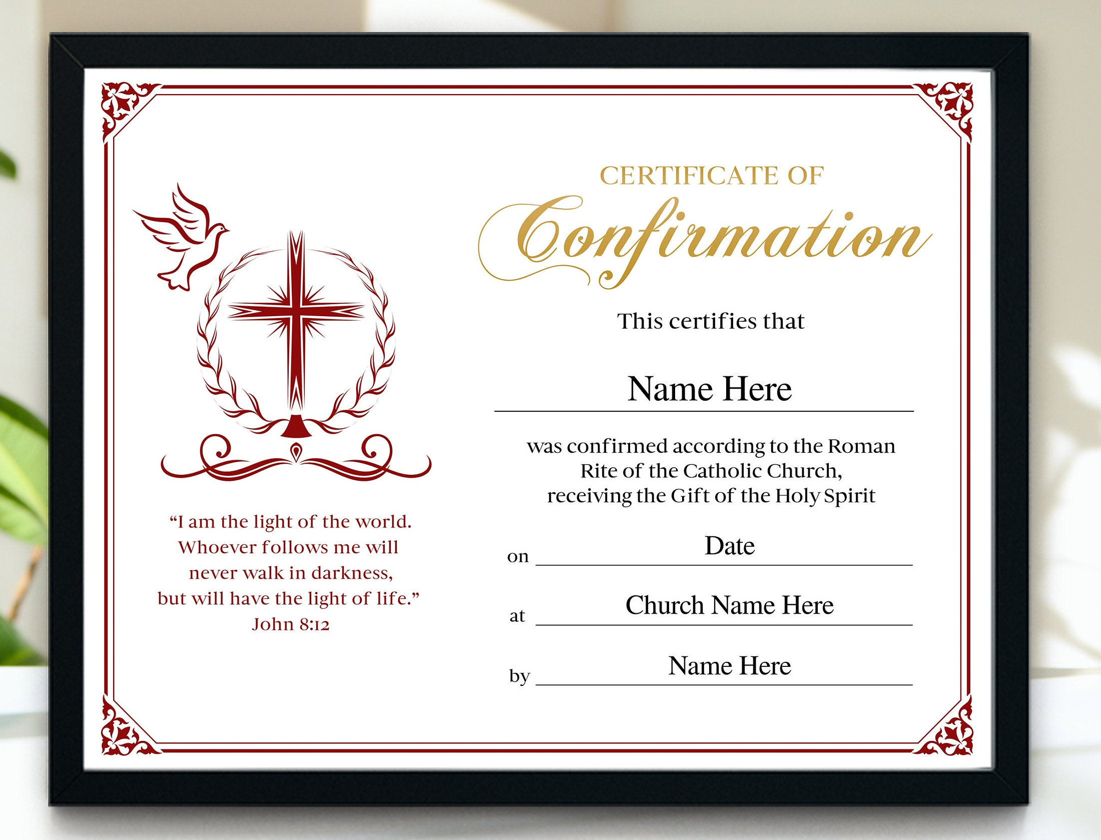 Confirmation Certificate, 11X8.5 Printable Editable Confirmation for Free Printable Catholic Confirmation Certificate Template