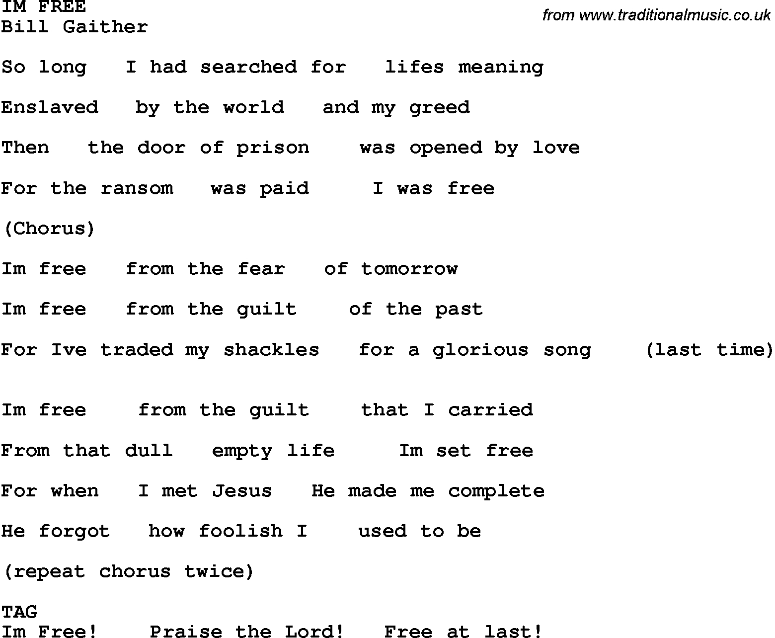 Country, Southern And Bluegrass Gospel Song Im Free Lyrics throughout Gospel Song Lyrics Free Printable