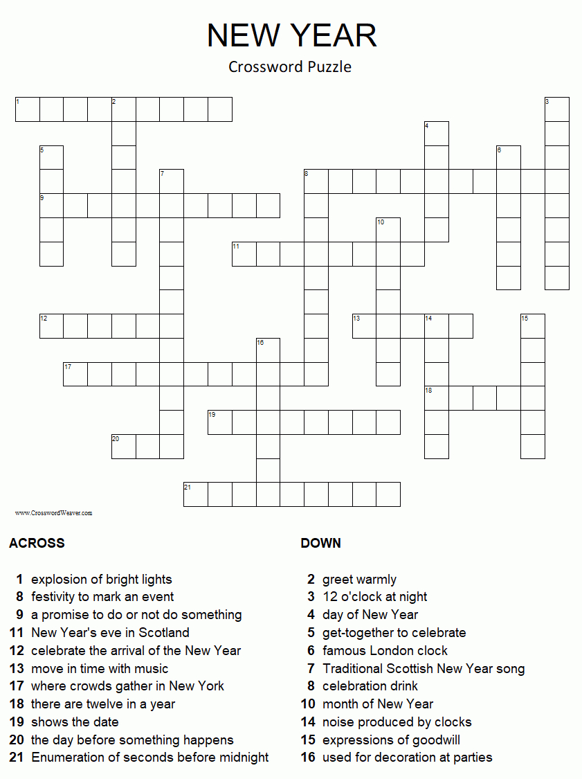 Crosswords-Printable New Year- Level 4 | Learn English Today intended for Printable New Years Crossword