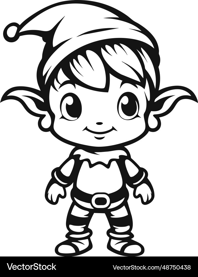 Cute Cartoon Christmas Elf Coloring Page – Royalty-Free Vector intended for Cute Elf Coloring Printable
