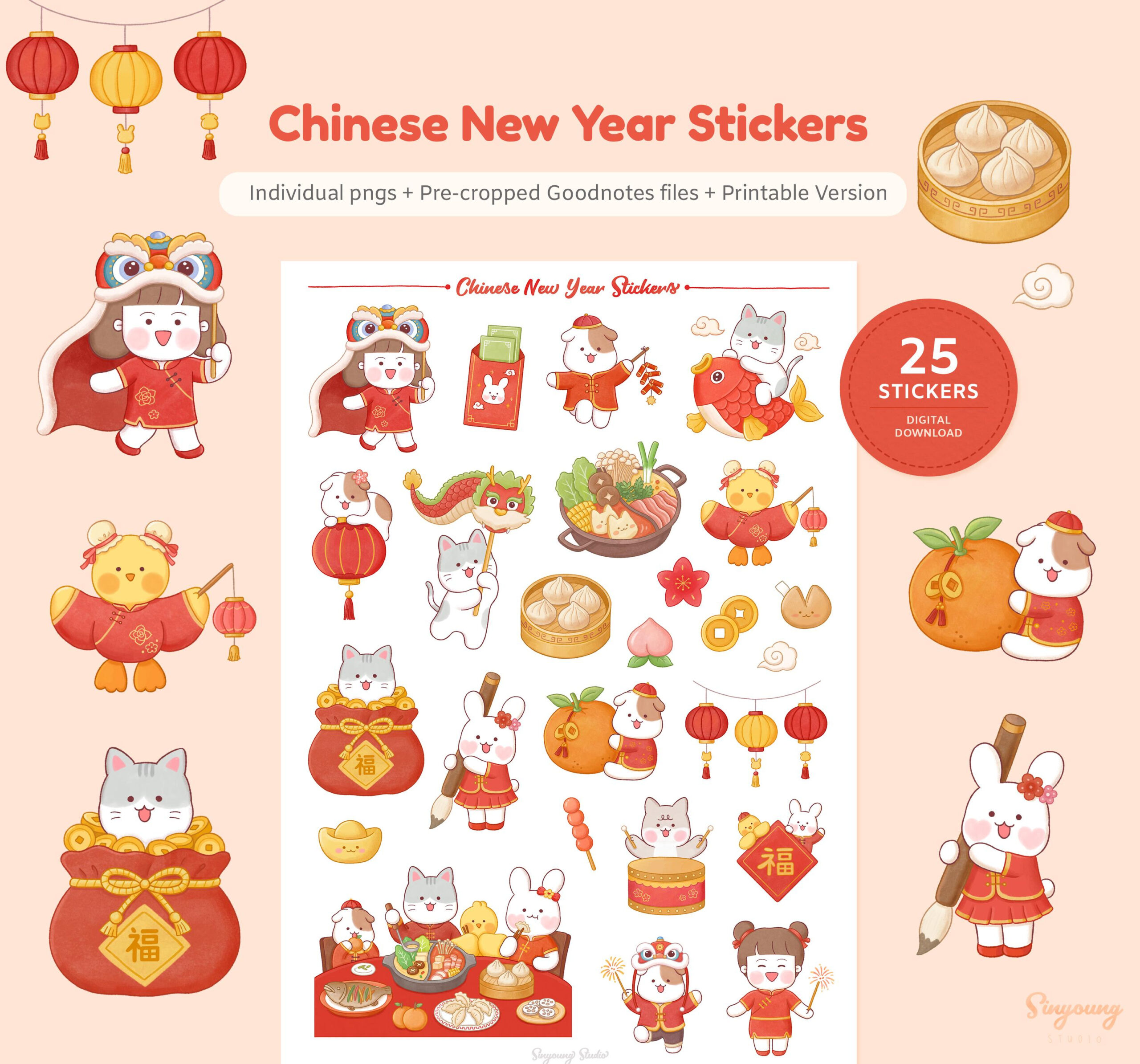 Cute Chinese New Year Digital Planner Stickers | China-Themed within Printable Chinese New Year Stickers
