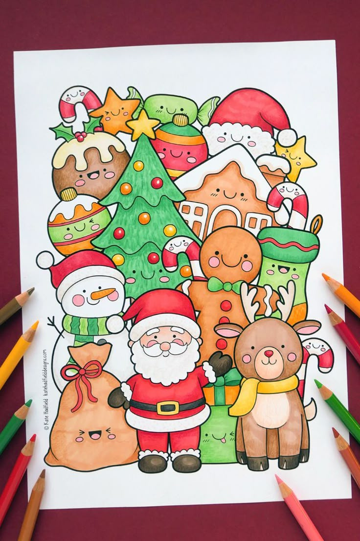 Cute Christmas Colouring Page in Kawaii Christmas Characters Printable