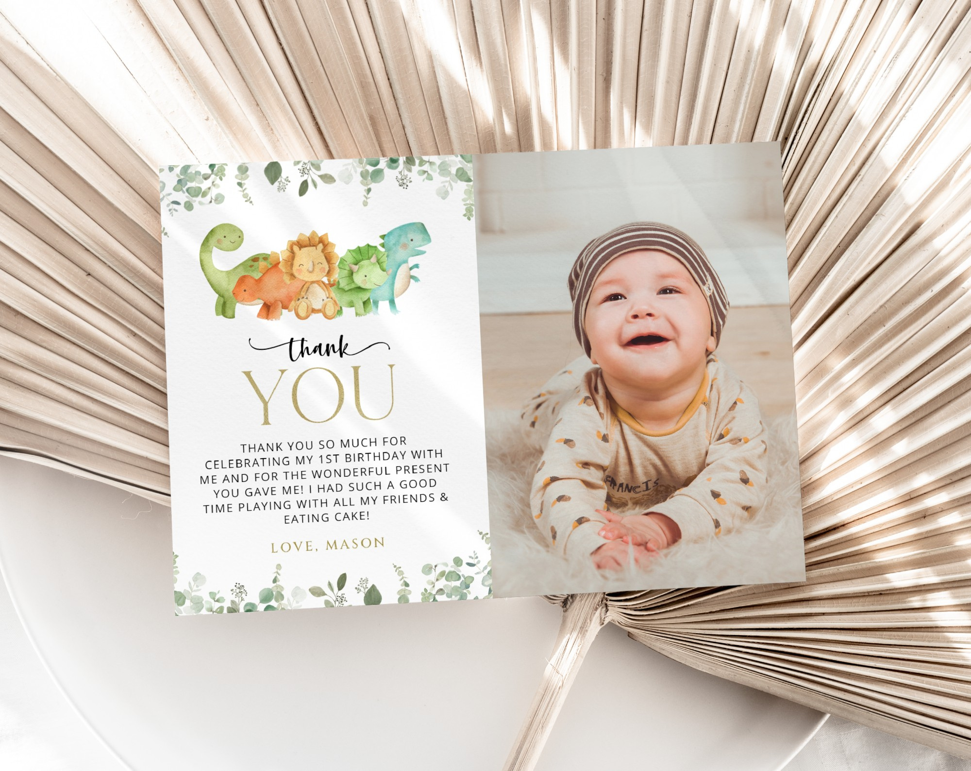 Cute Dinosaurs Thank You Card, First Birthday, Boy Birthday, Printable  File, Edit Yourself, Sh25 with regard to First Birthday Thank You Cards Printable