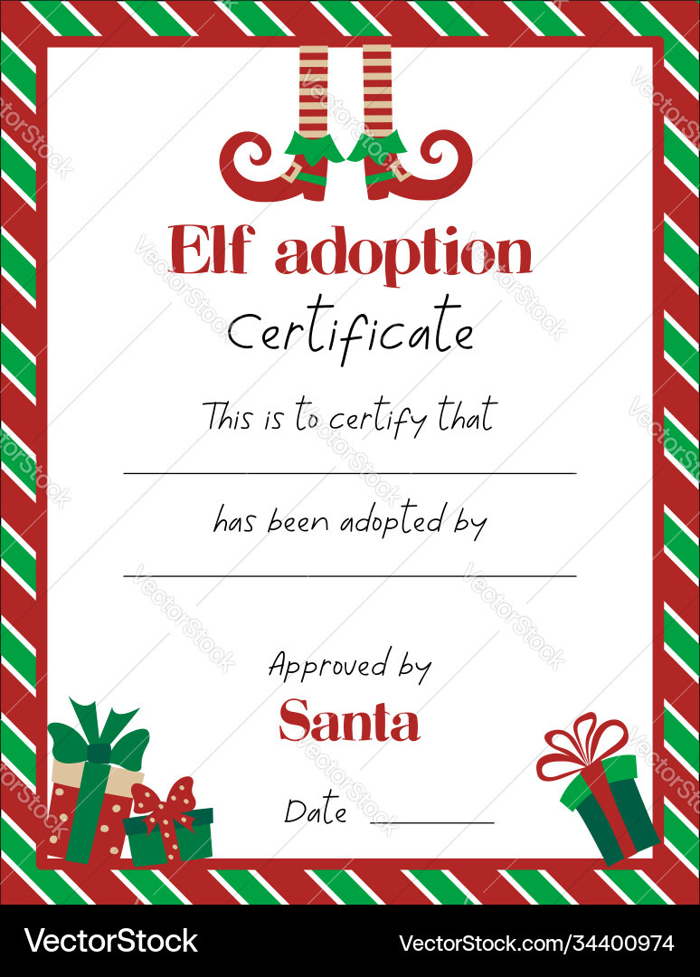 Cute Elf Adoption Certificate – Lizenzfreie Vektorgrafik | Vectorstock throughout Elf Adoption Certificate Printable