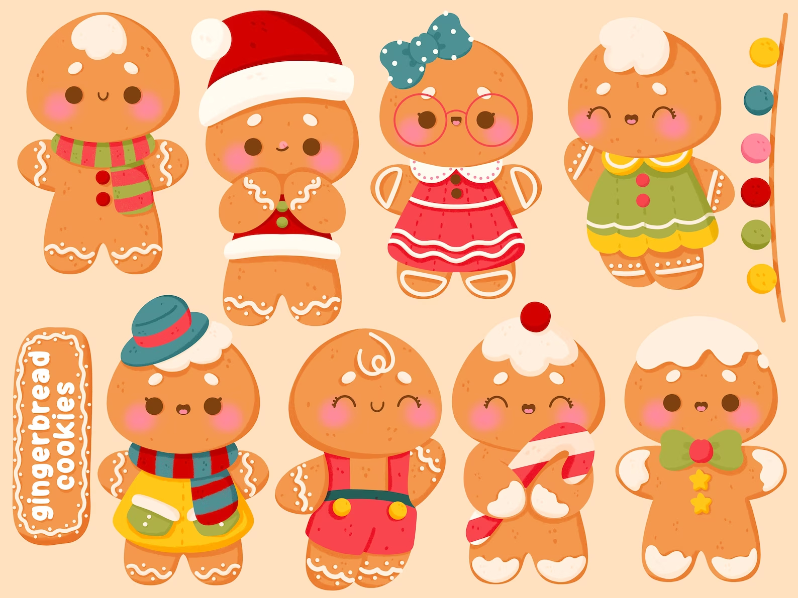 Cute Kawaii Printable Gingerbread Cookies Clipart / Commercial Use within Kawaii Gingerbread Printable