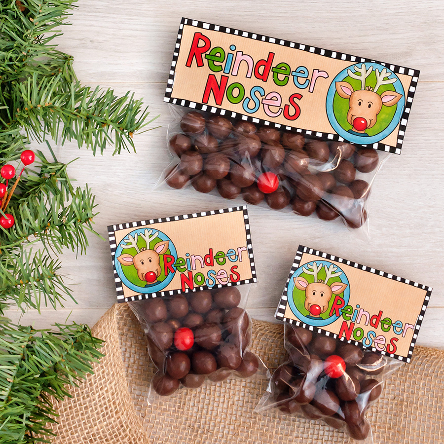 Cute Reindeer Noses Christmas Treat Bag Toppers That Your Kids with regard to Reindeer Nose Printable