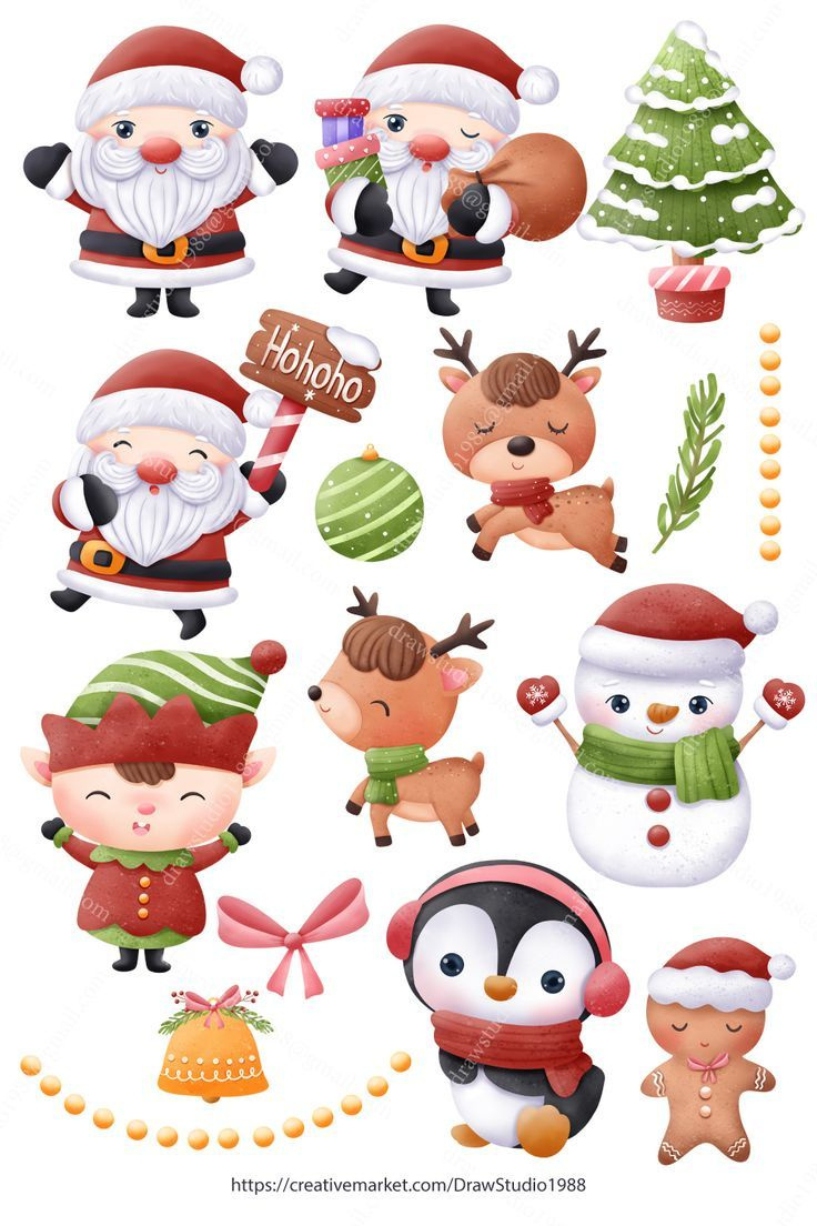 Cute Santa, Elf, Christmas Illustration, Christmas Drawing throughout Kawaii Santa Printable