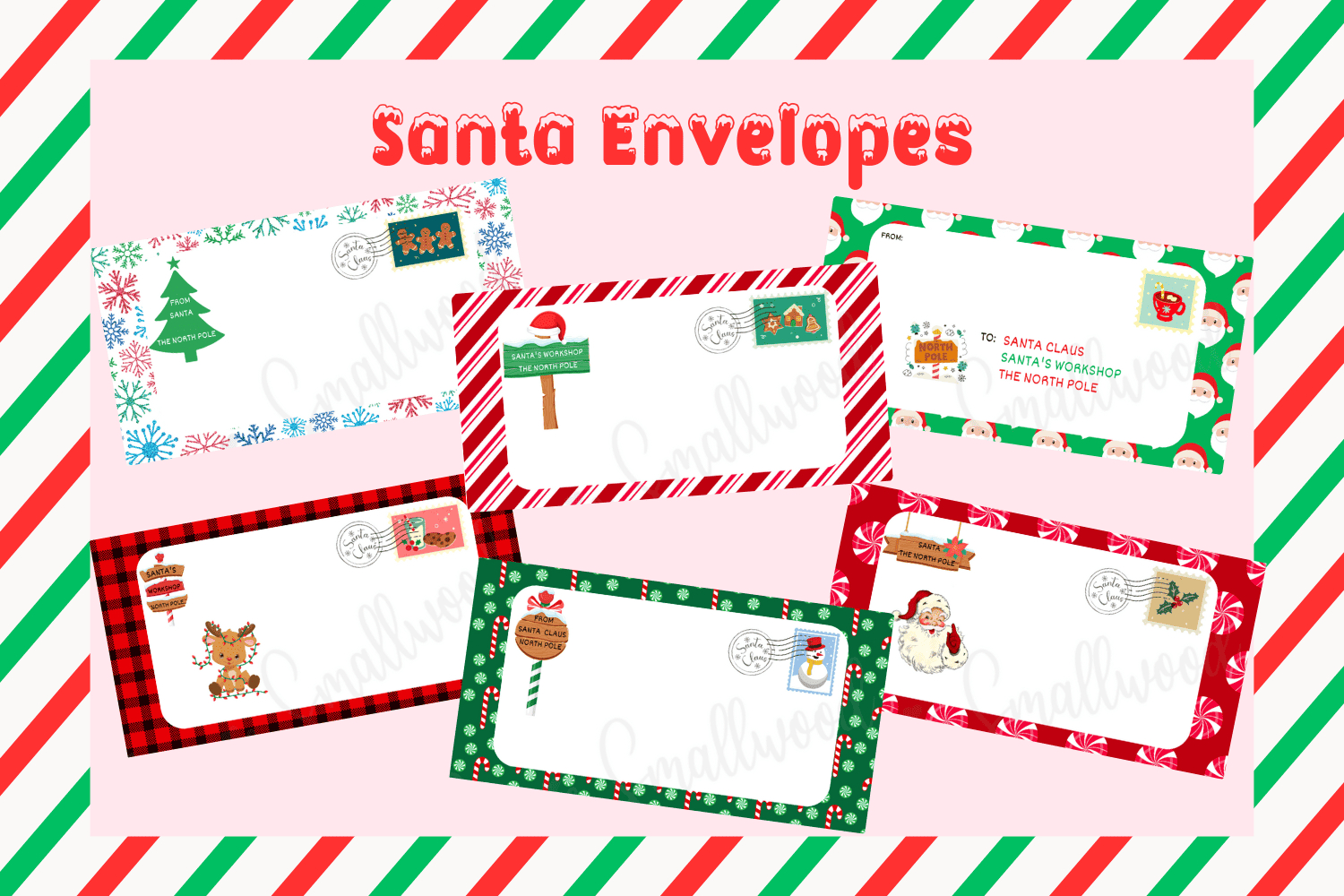 Cute Santa Envelopes (Free Printable) - Cassie Smallwood intended for Free Printable Christmas Envelope Template