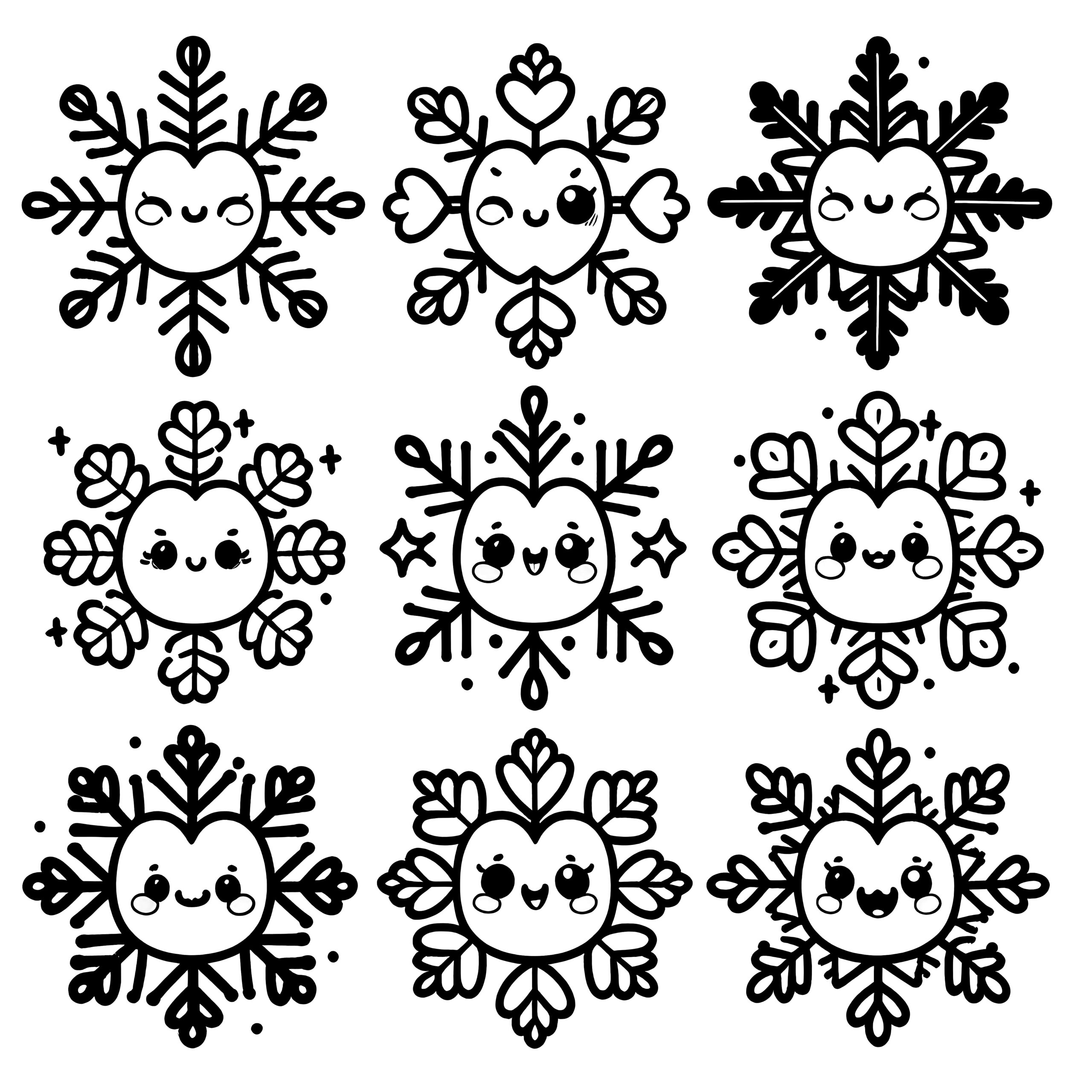 Cute Snowflake Faces: Coloring Page For Children within Snowflake Face Printable