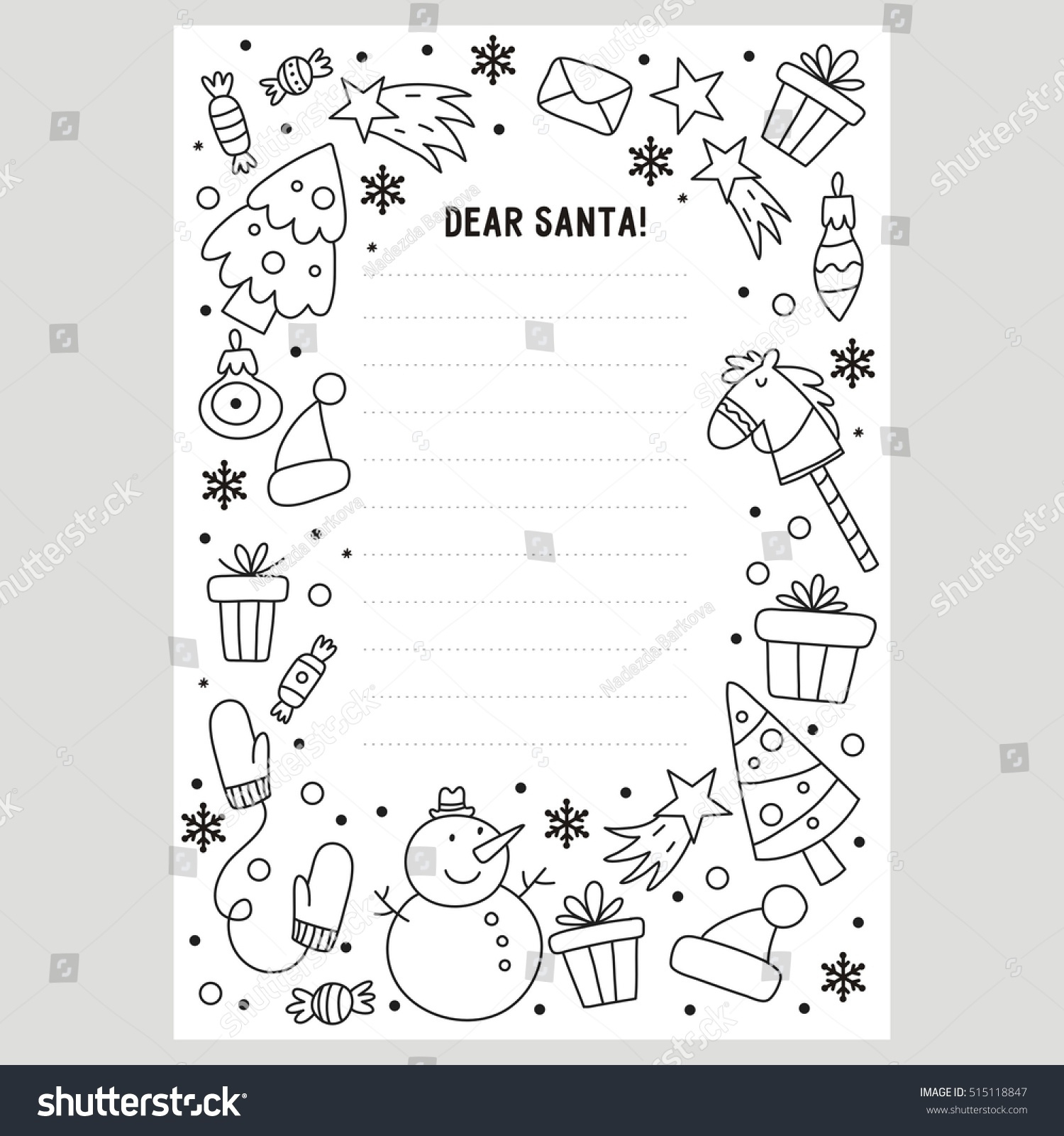 Dear Santa Letter Coloring Page Stock Vector (Royalty Free regarding Santa Letter Coloring Printable
